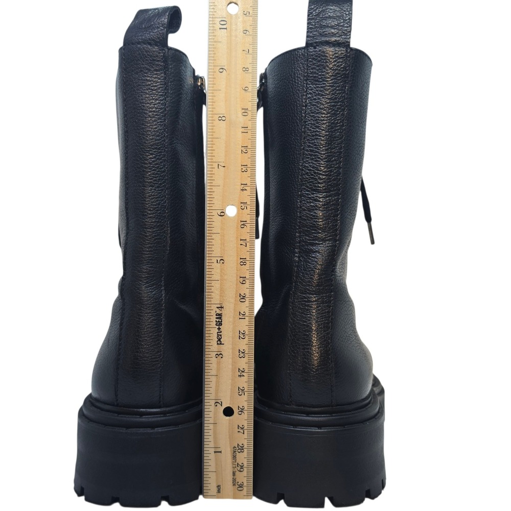 Massimo Dutti Black Leather Lace Up Combat Boots Side Zip Lug Sole 1102/850/800 - Picture 3 of 10